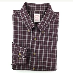 Brooks Brothers Mens Shirt Large Maroon Brown L/S